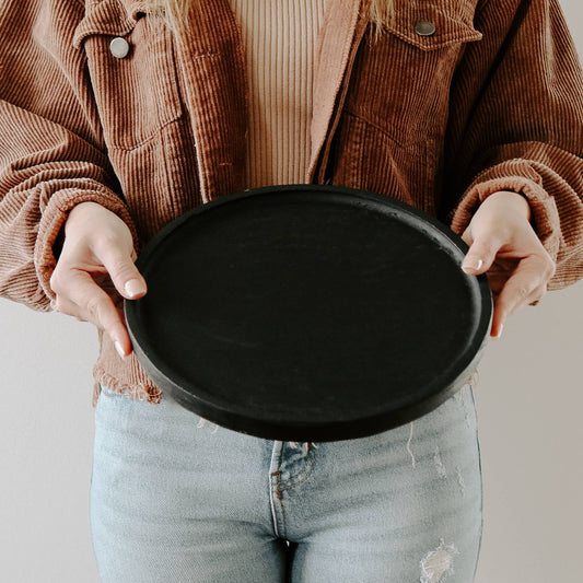 Large Round Wood Tray - Black