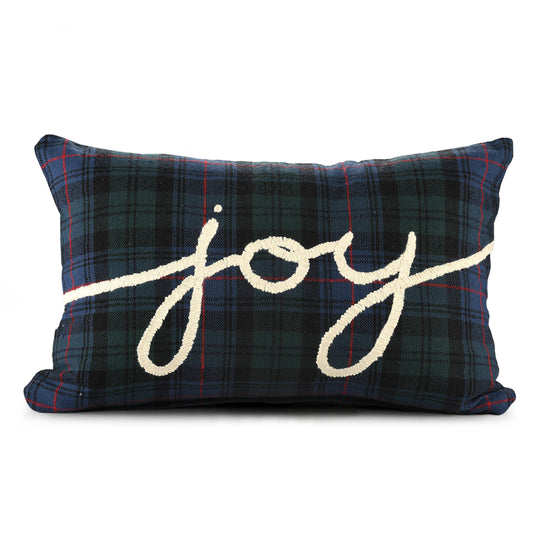 Joy Plaid Tartan Holiday Throw Pillow